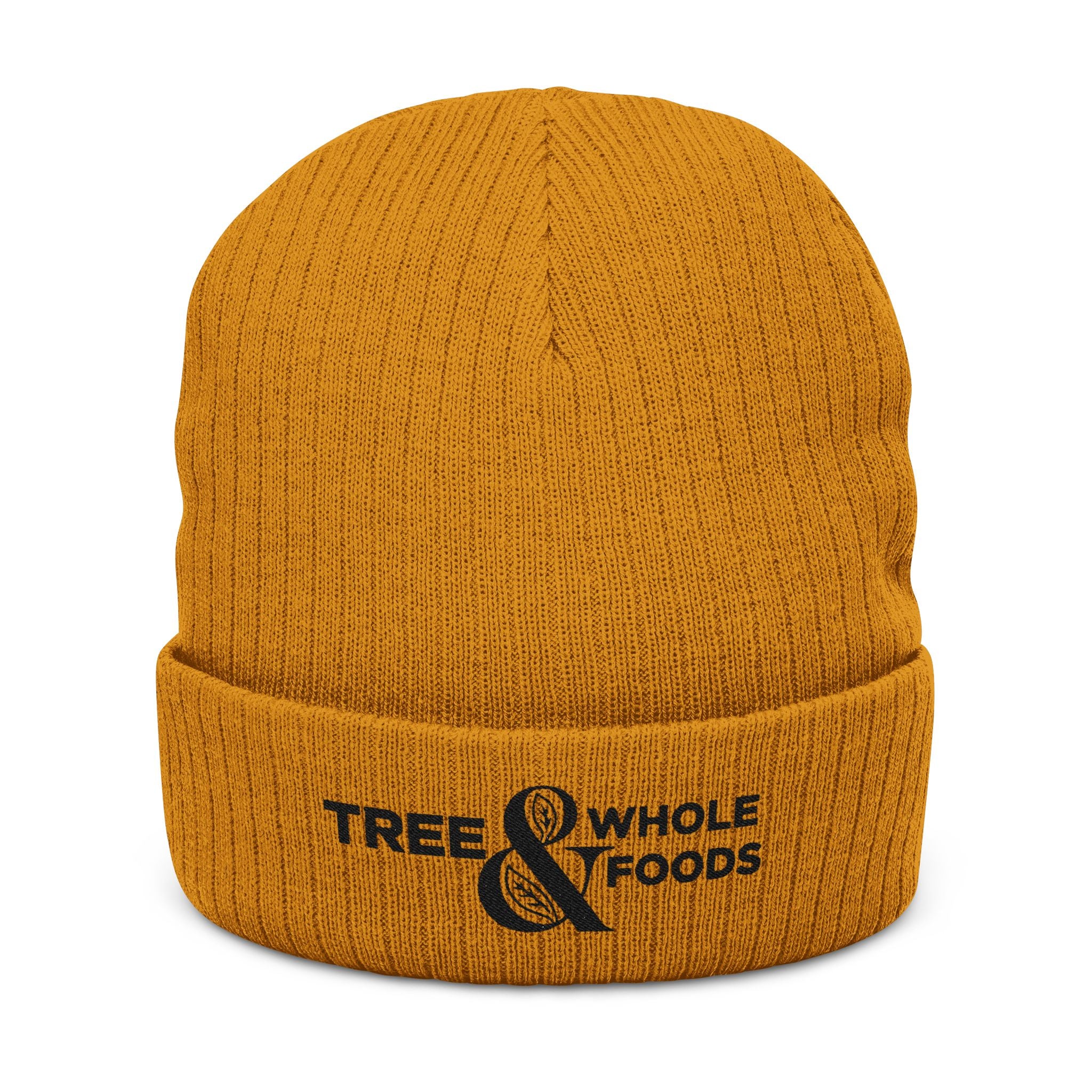 Embroidered Ribbed Beanie — 'Tree & Whole Foods' Logo Knit Hat