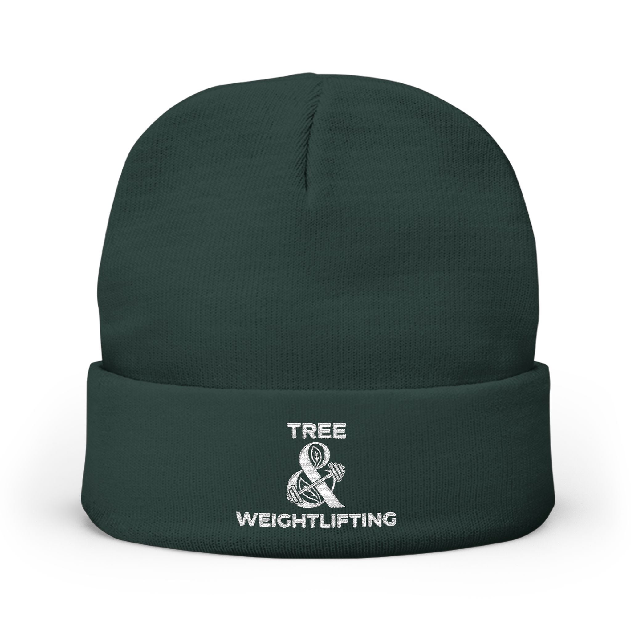 Tree & Weightlifting Embroidered Beanie