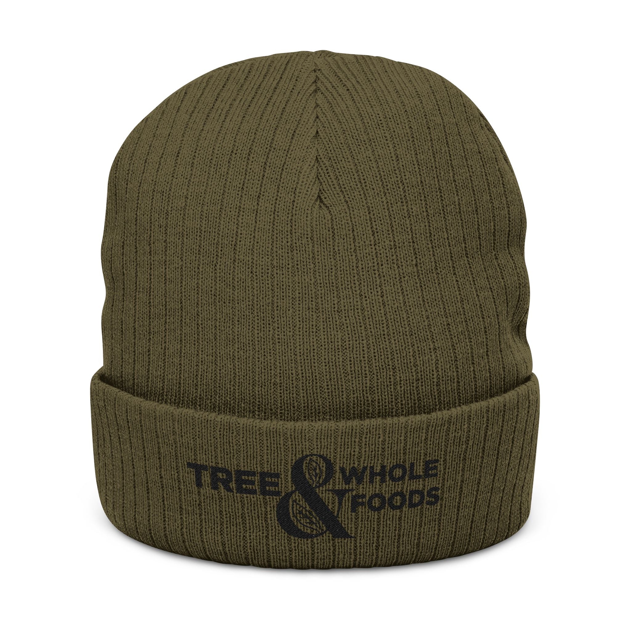 Embroidered Ribbed Beanie — 'Tree & Whole Foods' Logo Knit Hat