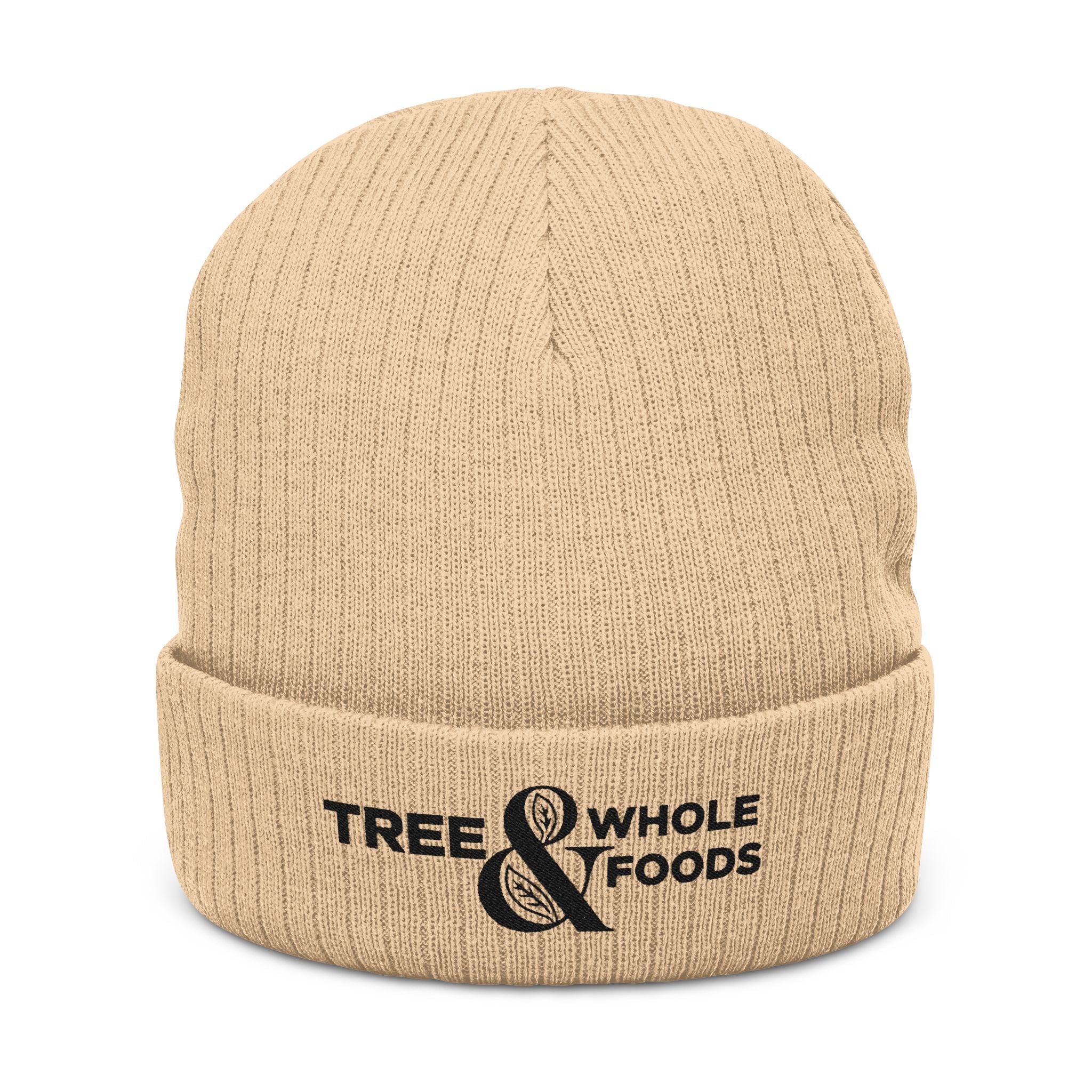 Embroidered Ribbed Beanie — 'Tree & Whole Foods' Logo Knit Hat